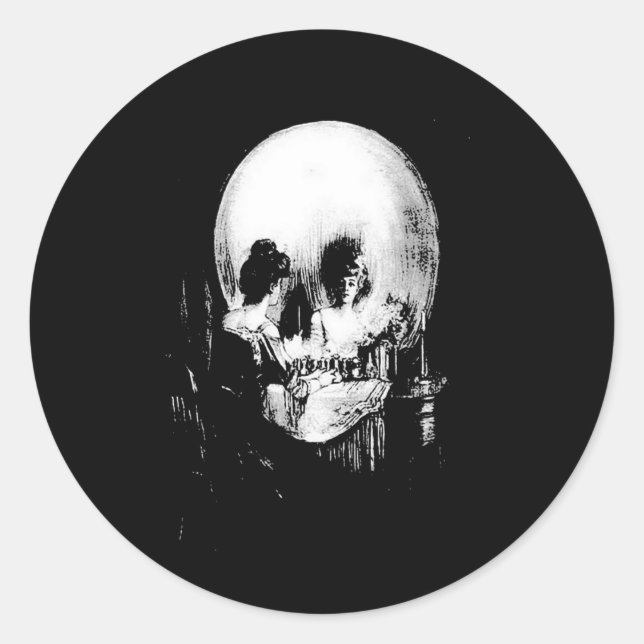 Frau mit Halloween-Reflektion im Spiegel Runder Aufkleber (Vorderseite)