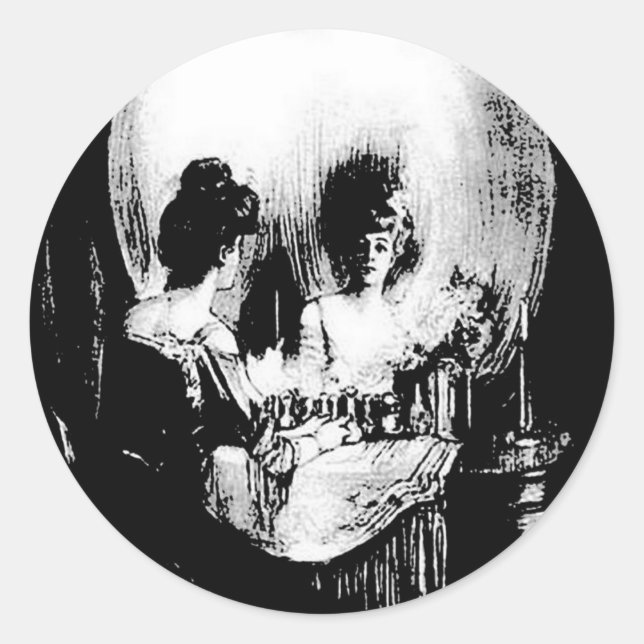 Frau mit Halloween-Reflektion im Spiegel Runder Aufkleber (Vorderseite)