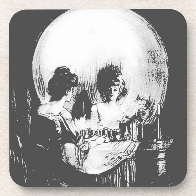 Frau mit Halloween-Reflektion im Spiegel Untersetzer (Vorderseite)