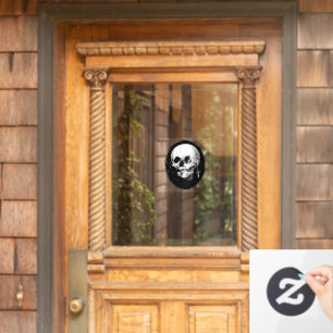 Frau mit Halloween-Schädelreflexion im Spiegel Fensteraufkleber