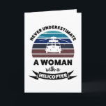 Frau mit Helicopter Funny Gift Mama Karte<br><div class="desc">Unterschätze niemals eine Frau mit einem Hubschrauber. Das sonnige Geschenk ideal für Frauen / Piloten,  die Liebe von Flugzeugen,  Luftfahrt & Militär. Schenken Sie es als Weihnachten,  Geburtstag oder Muttertagsgeschenke für Ihre Ehefrau oder Verlobte.</div>