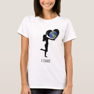Frau mit Herzsilhouette und Erdball T-Shirt