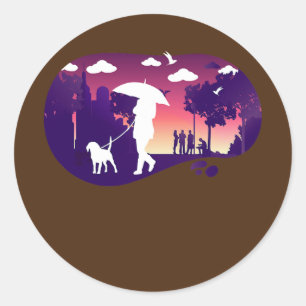 Frau mit Hund Urbaner Lebensstil Stadt Runder Aufkleber