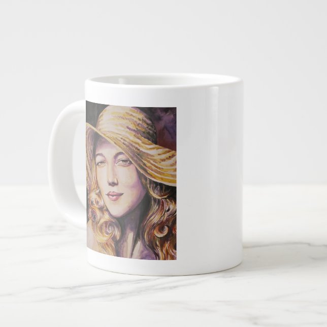 Frau mit Hut Jumbo-Tasse (Vorderseite Links)