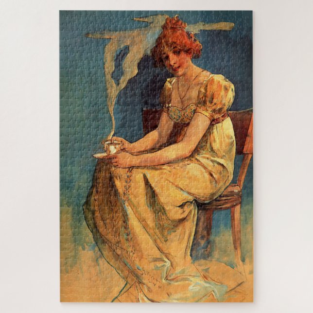 Frau mit Kaffee-Cup - Alphonse Mucha Puzzle (Vertikal)