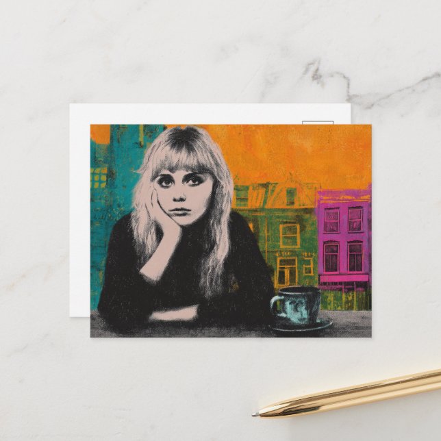 Frau mit kaffeefarbigen gemischten Medien Postkarte (Vorderseite/Rückseite Beispiel)