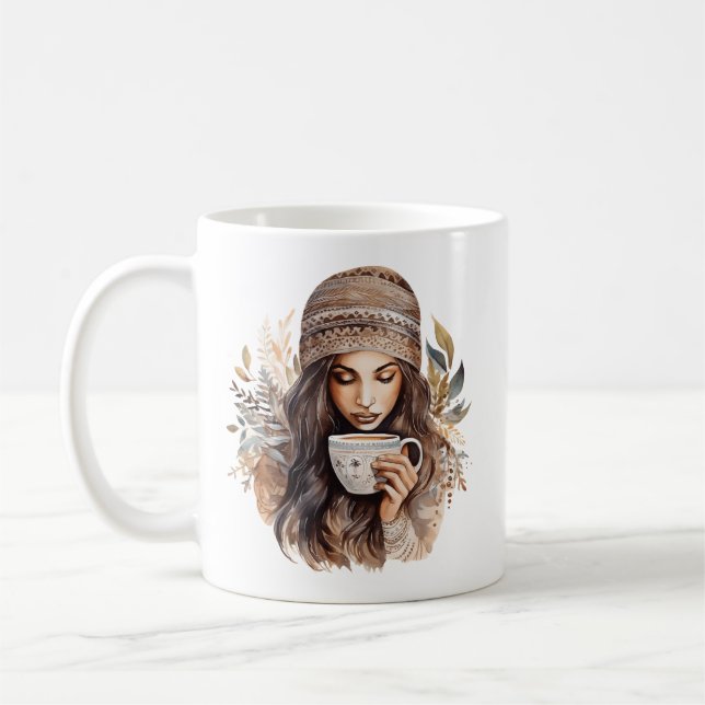 Frau mit Kaffeetasse Illustration Gemütlicher Wint (Links)