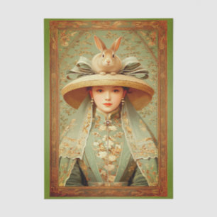 Frau mit Kaninchen auf Osterhut ER4F Decoupage Seidenpapier