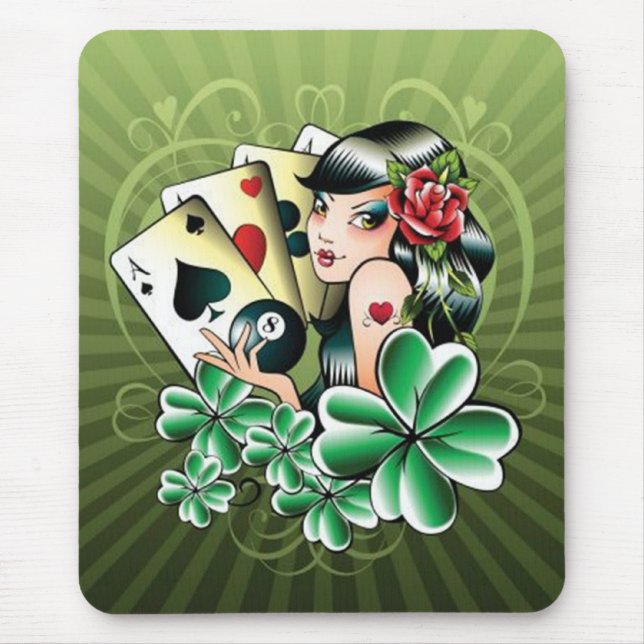 Frau mit Karten und Kleeblatt - Mousepad (Vorne)