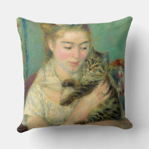 Frau mit Katze, 1875 von Pierre-Auguste Renoir Kissen