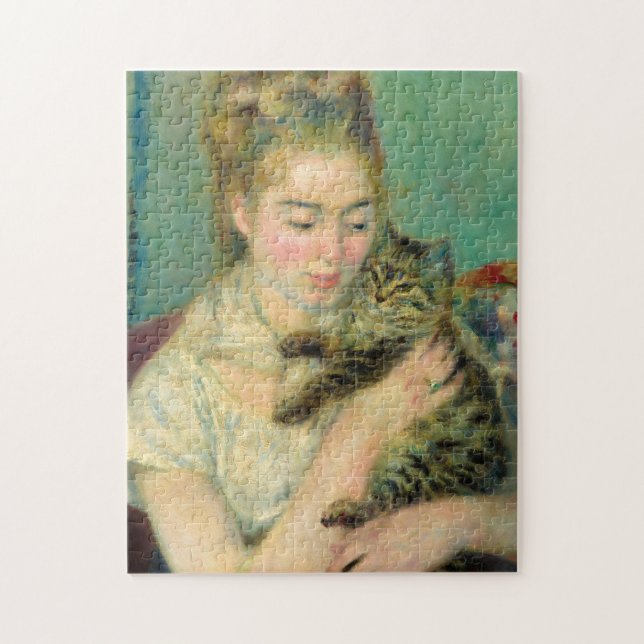 Frau mit Katze, 1875 von Pierre-Auguste Renoir Puzzle (Vertikal)