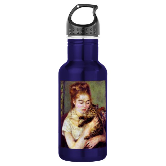 Frau mit Katze, Auguste Renoir Edelstahlflasche (Vorderseite)