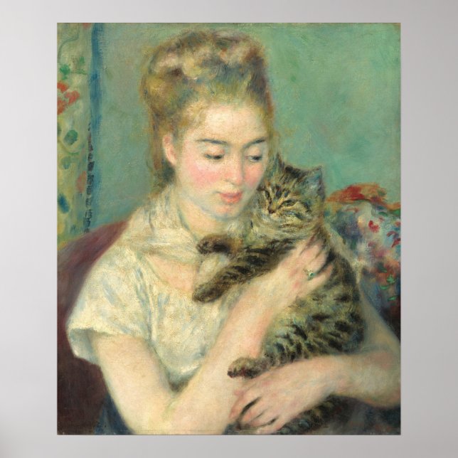 Frau mit Katze - Auguste Renoir Kunstgedicht Poster (Vorne)