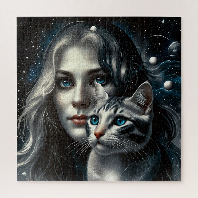 Frau mit Katze Puzzle (Vertikal)