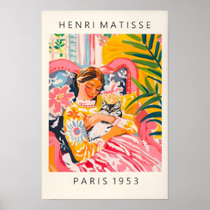 Frau mit Katze, Rosa Matisse-Wandkunst, Dopami Poster