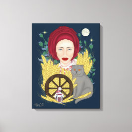 Frau mit Katze. Ukrainisch Stretched Canvas Print Leinwanddruck