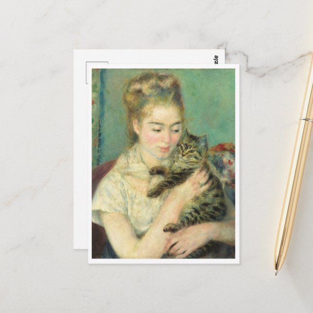 Frau mit Katze von Auguste Renoir Postkarte (Vorderseite/Rückseite Beispiel)