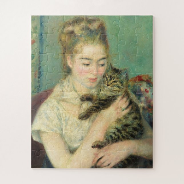 Frau mit Katze von Auguste Renoir Puzzle (Vertikal)