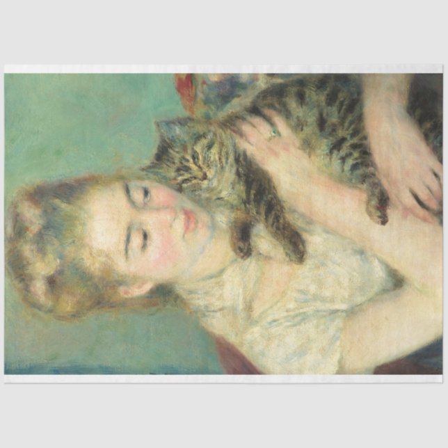 Frau mit Katze von Auguste Renoir Seidenpapier (Vorderseite)