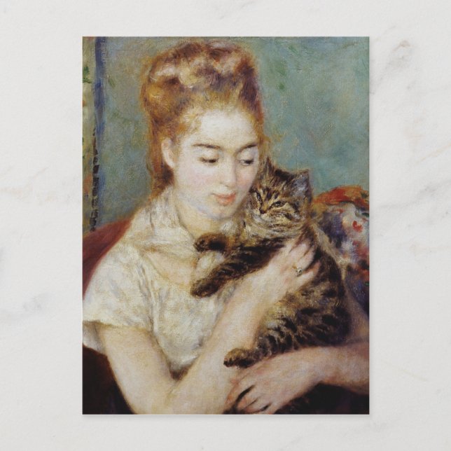 Frau mit Katze von Pierre-Auguste Renoir Postkarte (Vorderseite)