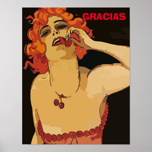 Frau mit Kirschen, Vino Poster (Vorne)