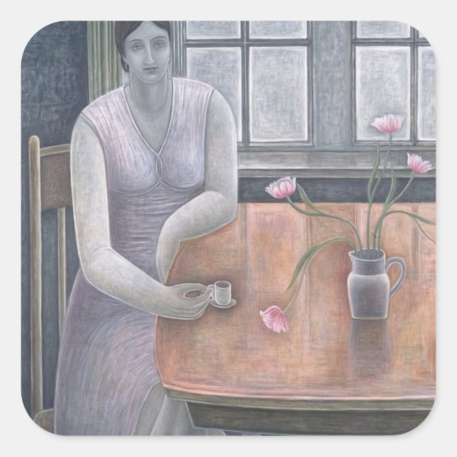Frau mit Kleincup 2007 Quadratischer Aufkleber (Vorderseite)