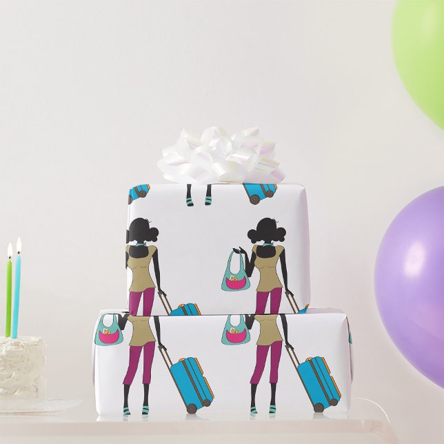 Frau mit Koffer Geschenkpapier (Von Creator hochgeladen)