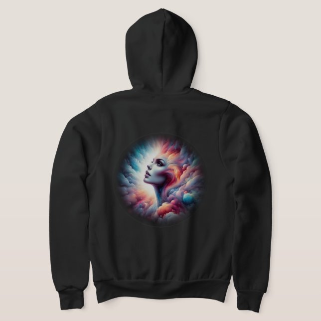 Frau mit kosmischem Aurahaar Hoodie (AblageHinten)