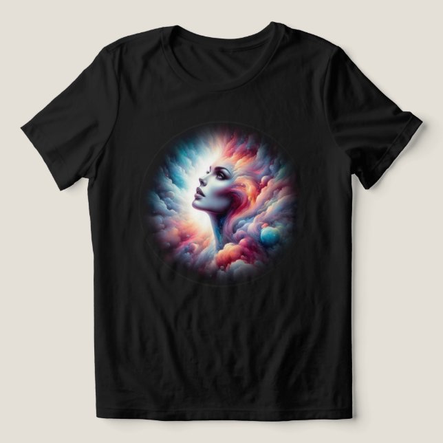 Frau mit kosmischem Aurahaar Tri-Blend Shirt (Design Vorderseite)