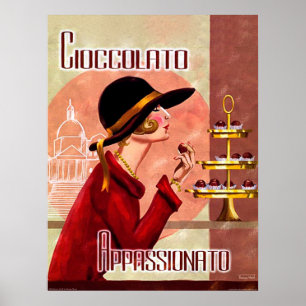 Frau mit Leidenschaft für Schokolade, vintage lust Poster