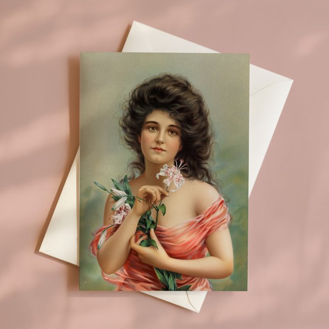 Frau mit Lily | Louis Prang & Co. Karte (Von Creator hochgeladen)
