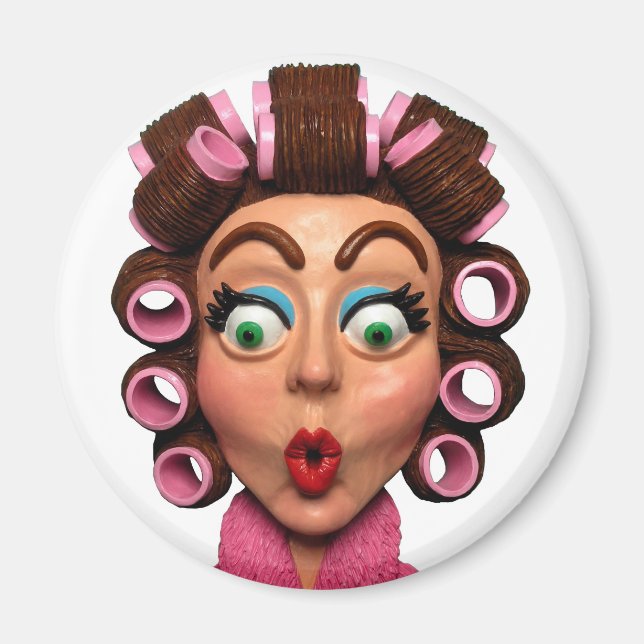 Frau mit Lockenwicklern Magnet (Vorne)
