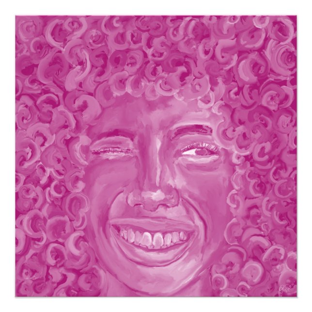 Frau mit lockigem Haar in Rosa Fotodruck (Vorne)