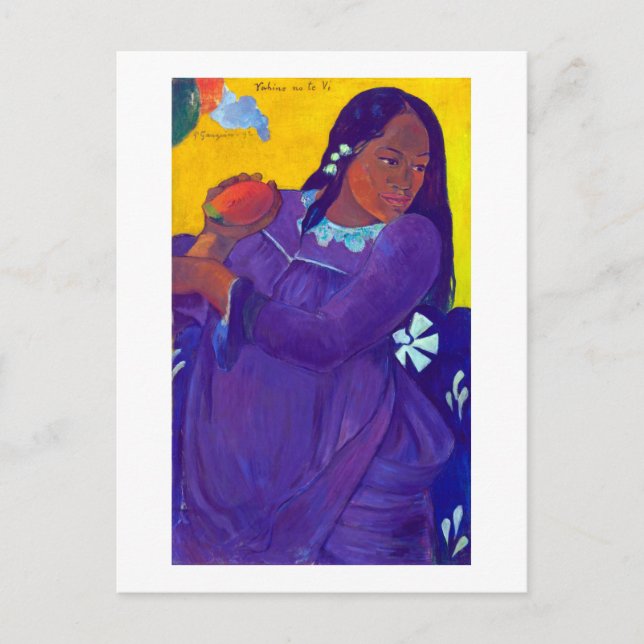 Frau mit Mango, Gauguin Postkarte (Vorderseite)