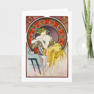 Frau mit Mohn, Mucha Karte