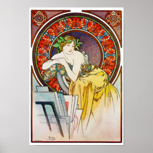 Frau mit Mohn, Mucha Poster