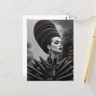 Frau mit Munitionshaar und Raketenkleid Postkarte