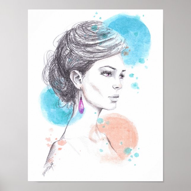 Frau mit Ohrmuschelzeichnung Sketch Poster (Vorne)