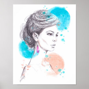 Frau mit Ohrring Modeillustration Skizze Poster