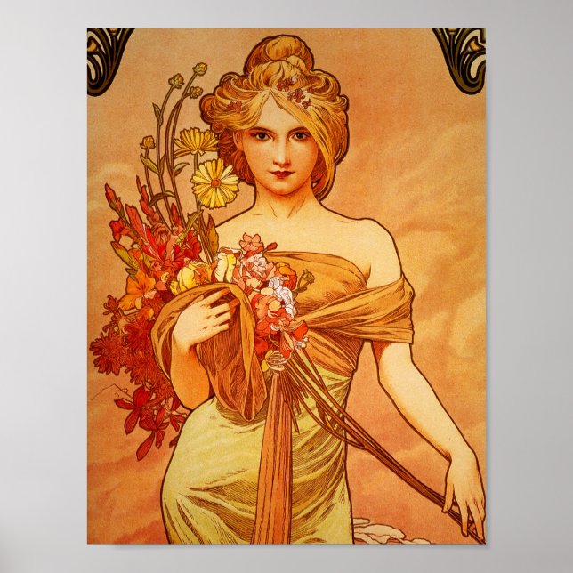 Frau mit Orange Bouquet Poster (Vorne)