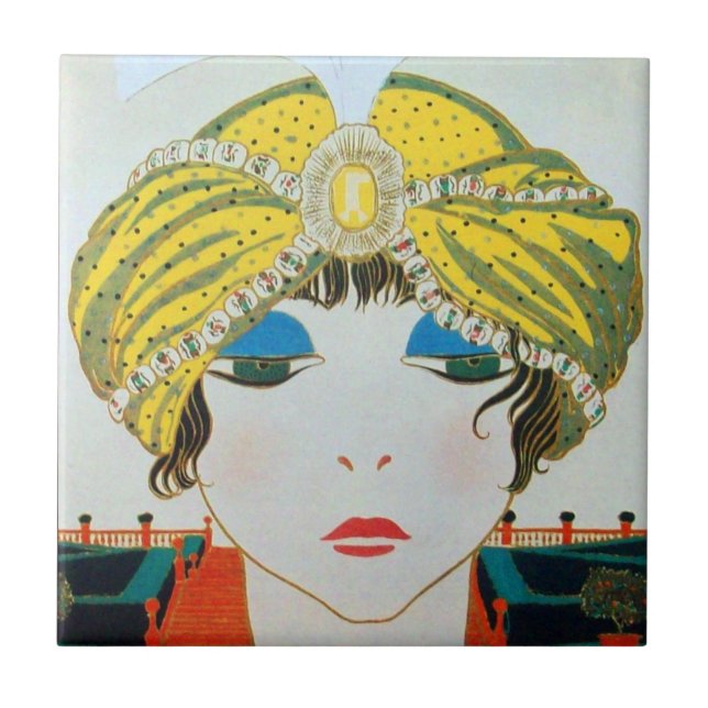 FRAU MIT ORIENTAL YELLOW TURBAN / Beauty Fashion Fliese (Vorderseite)