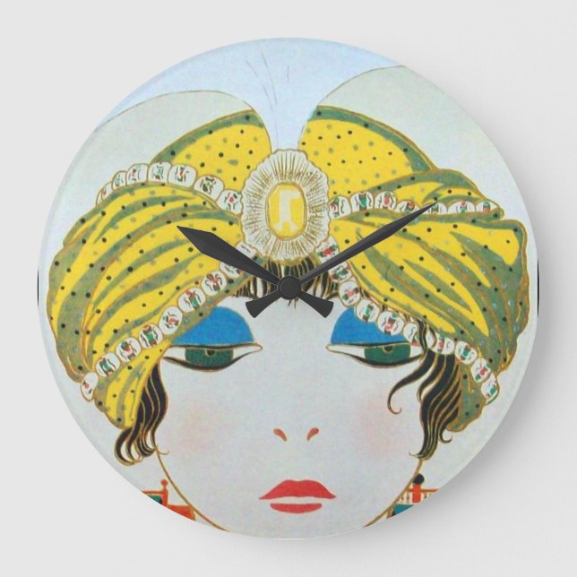 FRAU MIT ORIENTAL YELLOW TURBAN / Beauty Fashion Große Wanduhr (Vorderseite)