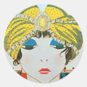 FRAU MIT ORIENTAL YELLOW TURBAN / Beauty Fashion Runder Aufkleber