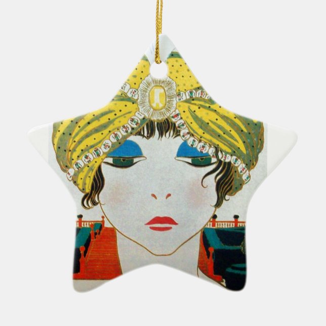 FRAU MIT ORIENTAL YELLOW TURBAN Star Keramikornament (Vorne)