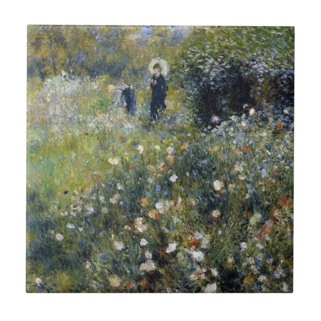 Frau mit Parasol im Garten von Auguste Renoir Fliese (Vorderseite)