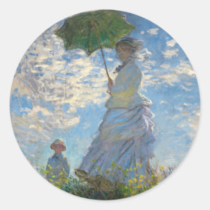 Frau mit Parasol - Madame Monet und ihr Sohn Runder Aufkleber