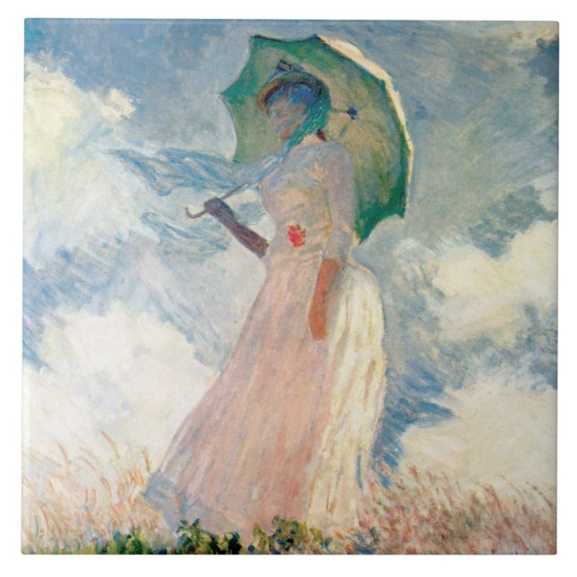 Frau mit Parasol Promenade Fliese (Vorderseite)
