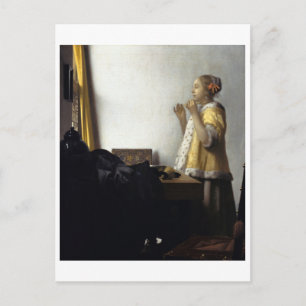 Frau mit Pearl Necklace von Johannes Vermeer Postkarte