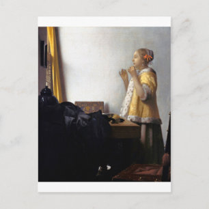 Frau mit Perlenschnur, Johannes Vermeer Postkarte