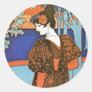 Frau mit Pfauen – Louis Rhead Runder Aufkleber